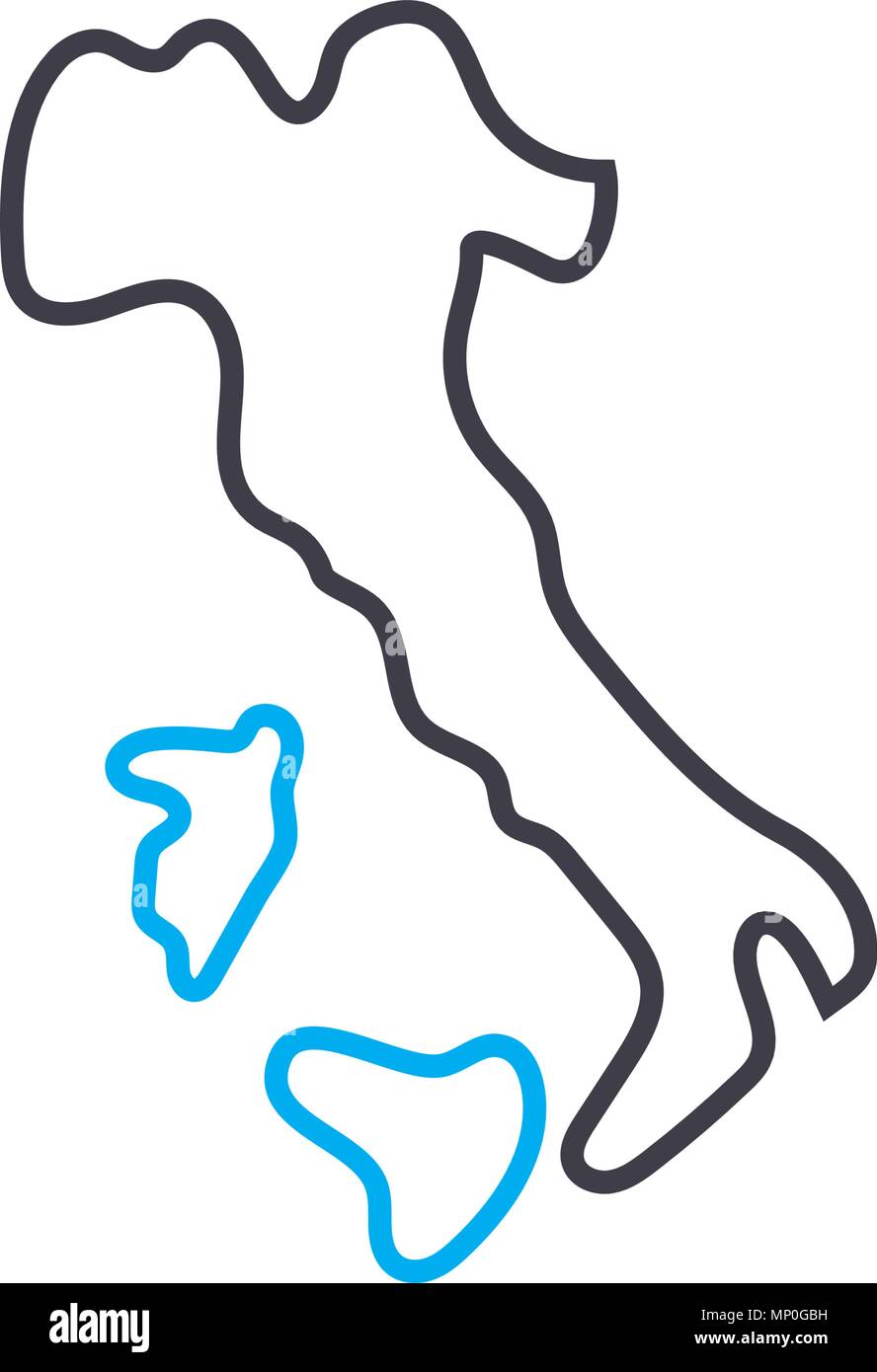 La péninsule Apennine icône linéaire concept. La péninsule Apennine vecteur ligne signe, symbole, l'illustration. Illustration de Vecteur