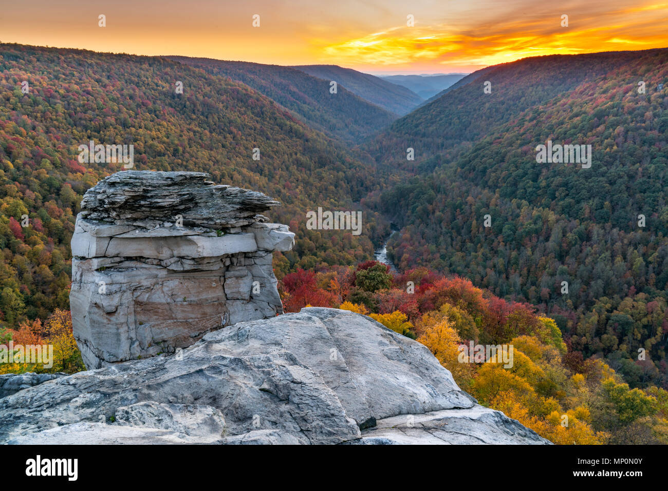 Coucher du soleil à Lindy Point sur Blackwater Canyon dans le parc d'état de Blackwater, West Virginia Banque D'Images