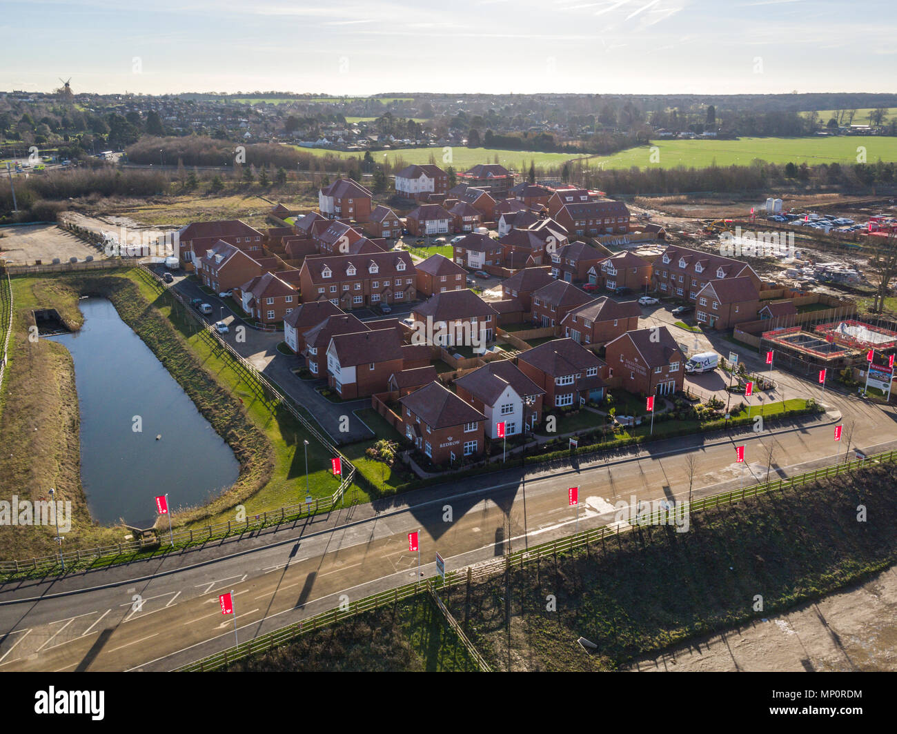 Vue aérienne de Redrow développement maisons- Les Fairways, situé à Herne Bay, Kent, UK Banque D'Images
