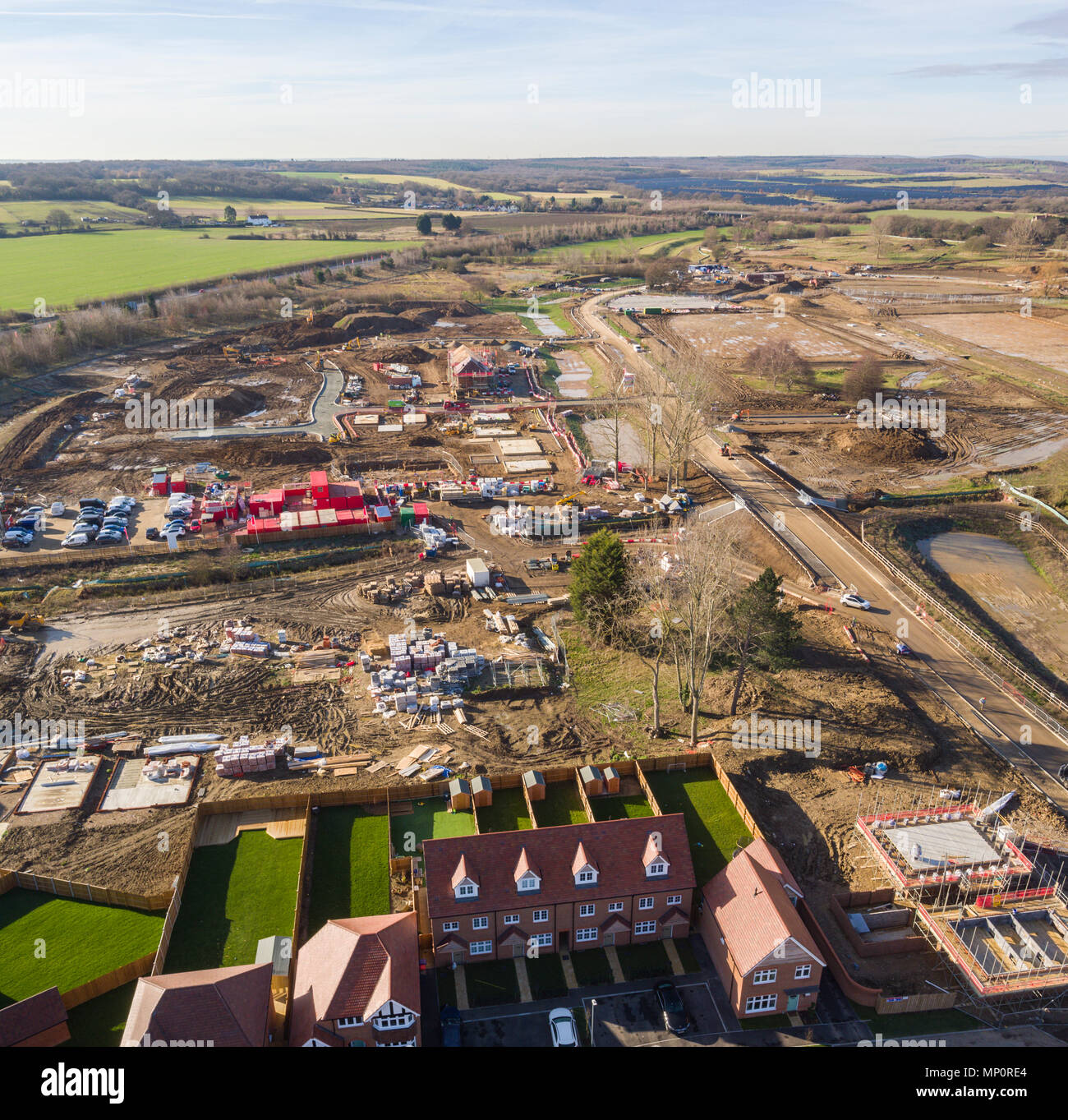 Vue aérienne de Redrow développement maisons- Les Fairways, situé à Herne Bay, Kent, UK Banque D'Images