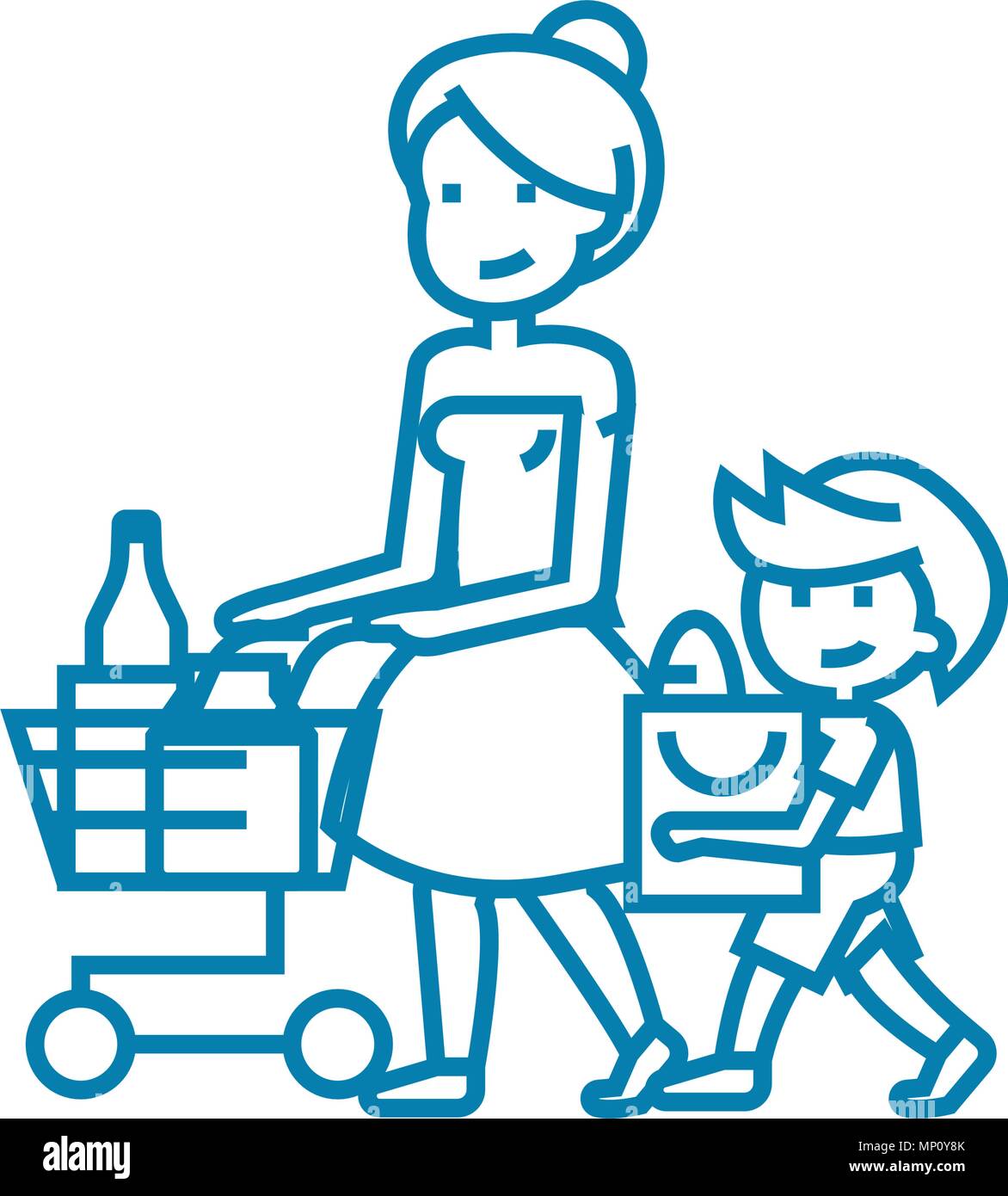 Family shopping concept icône linéaire. Famille shopping line vector signe, symbole, l'illustration. Illustration de Vecteur