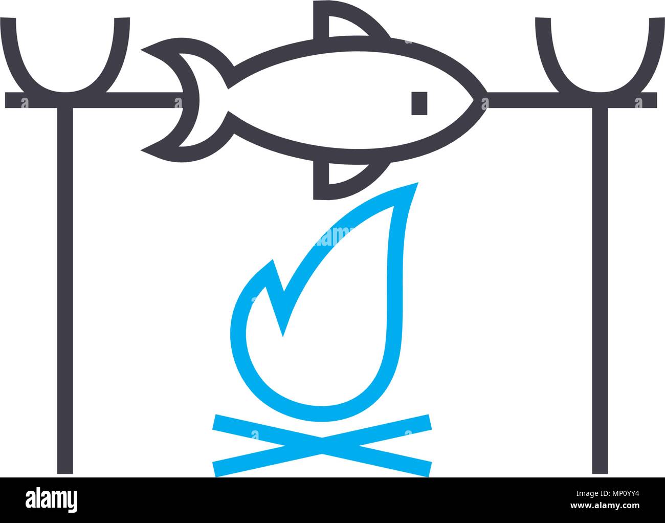 La friture de poissons icône linéaire concept. Vecteur ligne poisson frit affiche, symbole, l'illustration. Illustration de Vecteur