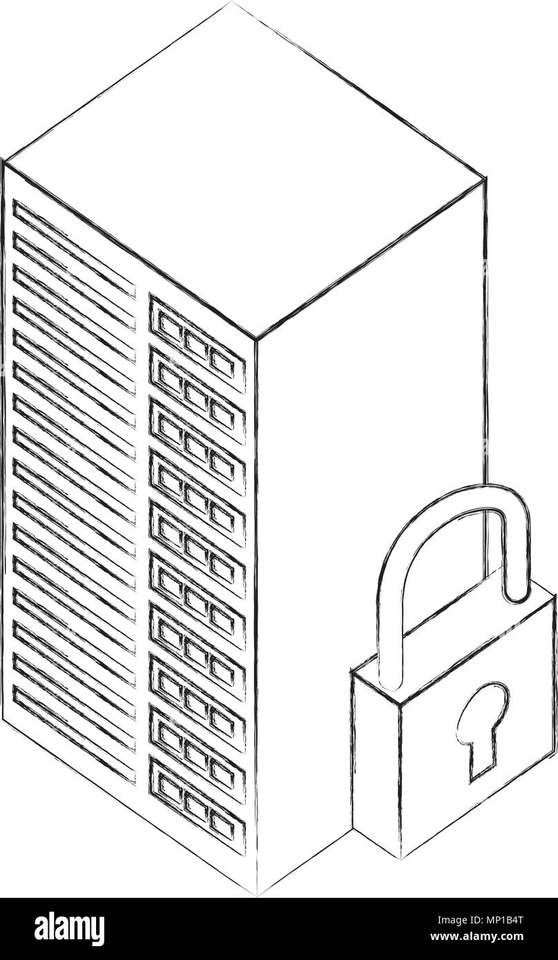 Centre serveur de base de données sécurité informatique conception isométrique Illustration de Vecteur