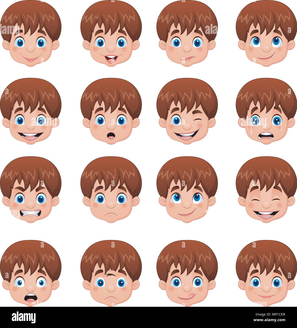 Petit garçon diverses expressions visage Illustration de Vecteur