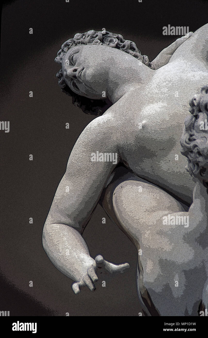 Viol d'une sculpture en marbre de style maniériste, Sabine (1582), le haut du torse de figure féminine (rendu en PS, duotone), de Giambologna, Florence, Italie Banque D'Images