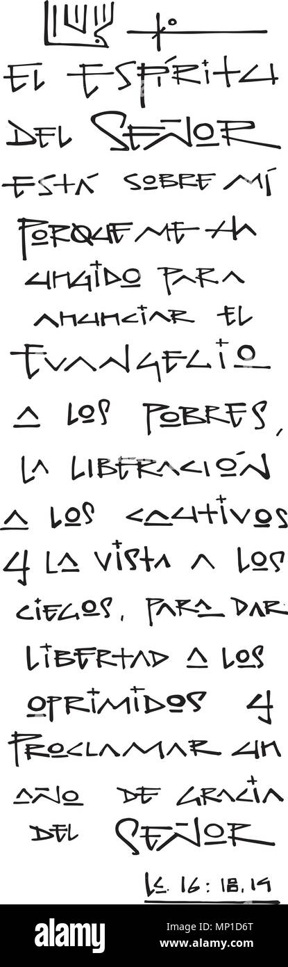 Illustration à la main ou d'un dessin d'une phrase biblique en espagnol qui signifie : l'Esprit du Seigneur est sur moi, parce qu'il m'a oint pour preac Illustration de Vecteur