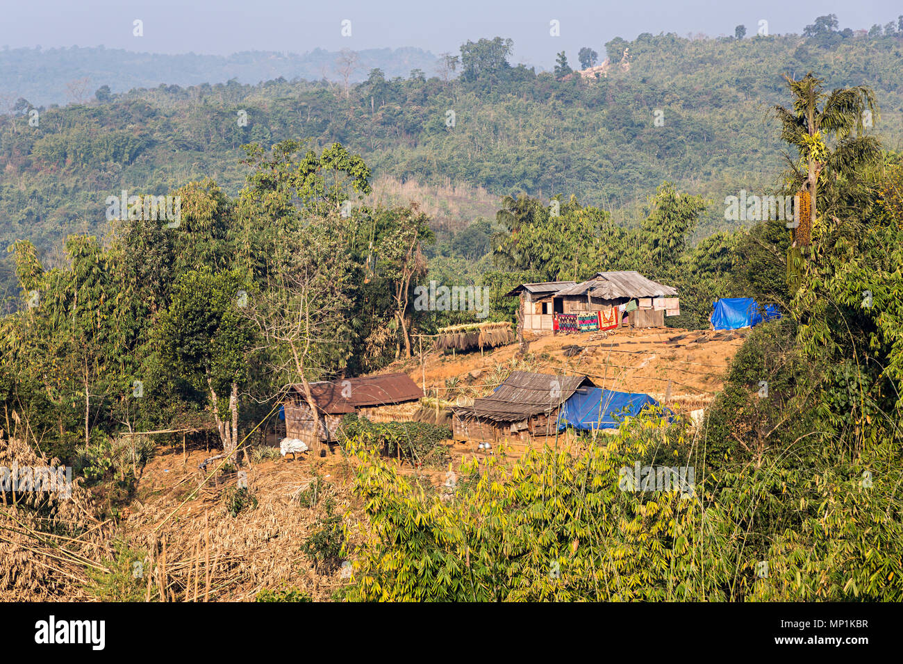 Maison dans village Sakwa, Meghalaya, en Inde Banque D'Images