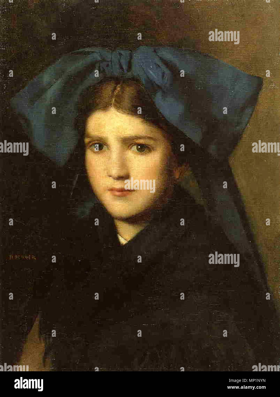 Portrait d'une jeune fille avec un arc dans les cheveux vers 1870. 710 Jean Jacques Henner - Portrait d'une jeune fille avec un arc dans ses cheveux Banque D'Images