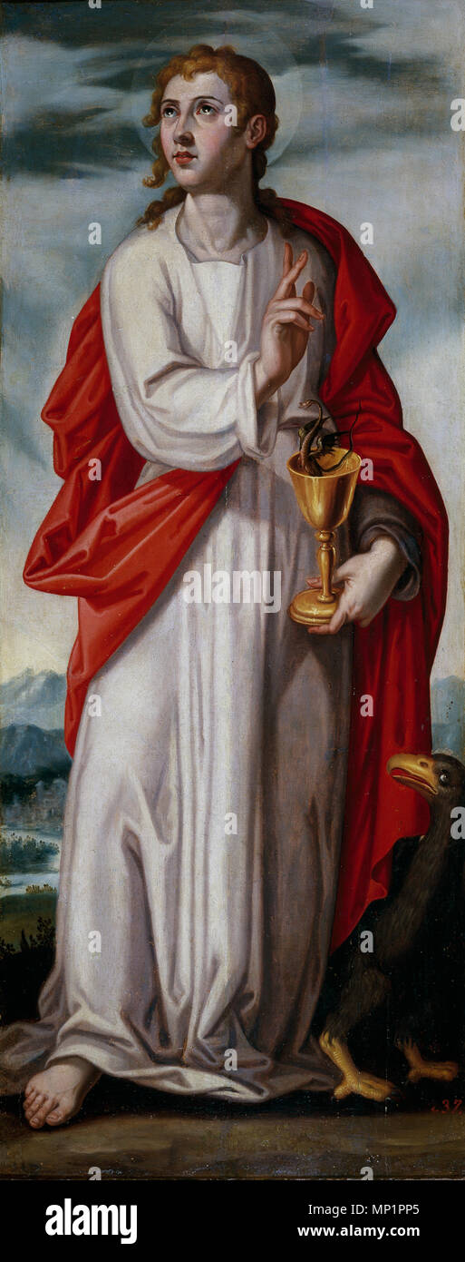 San Juan Evangelista . Español : La obra représenta un San Juan Evangelista, y es una de las cuatro obras de Francisco Pacheco que se conservan en el Museo del Prado. . Vers 1608. 1091 San Juan Evangelista, por Francisco Pacheco Banque D'Images