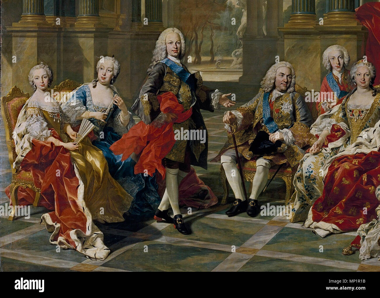. Anglais : La Familia de Felipe V, détail . 1743. Louis-Michel Van Loo 783 La Familia de Felipe V, Van Loo, détail Banque D'Images