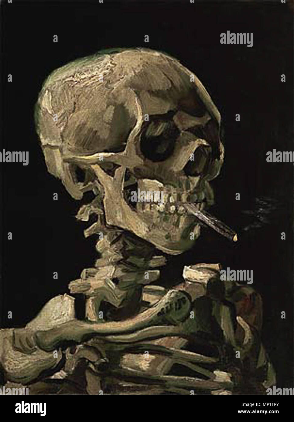 Crâne d'un squelette avec la cigarette . Anglais : Vincent Van Gogh - Crâne avec Cigarette 1886.jpg . 1886. 1128 crâne &AMP ; Cigarette Banque D'Images