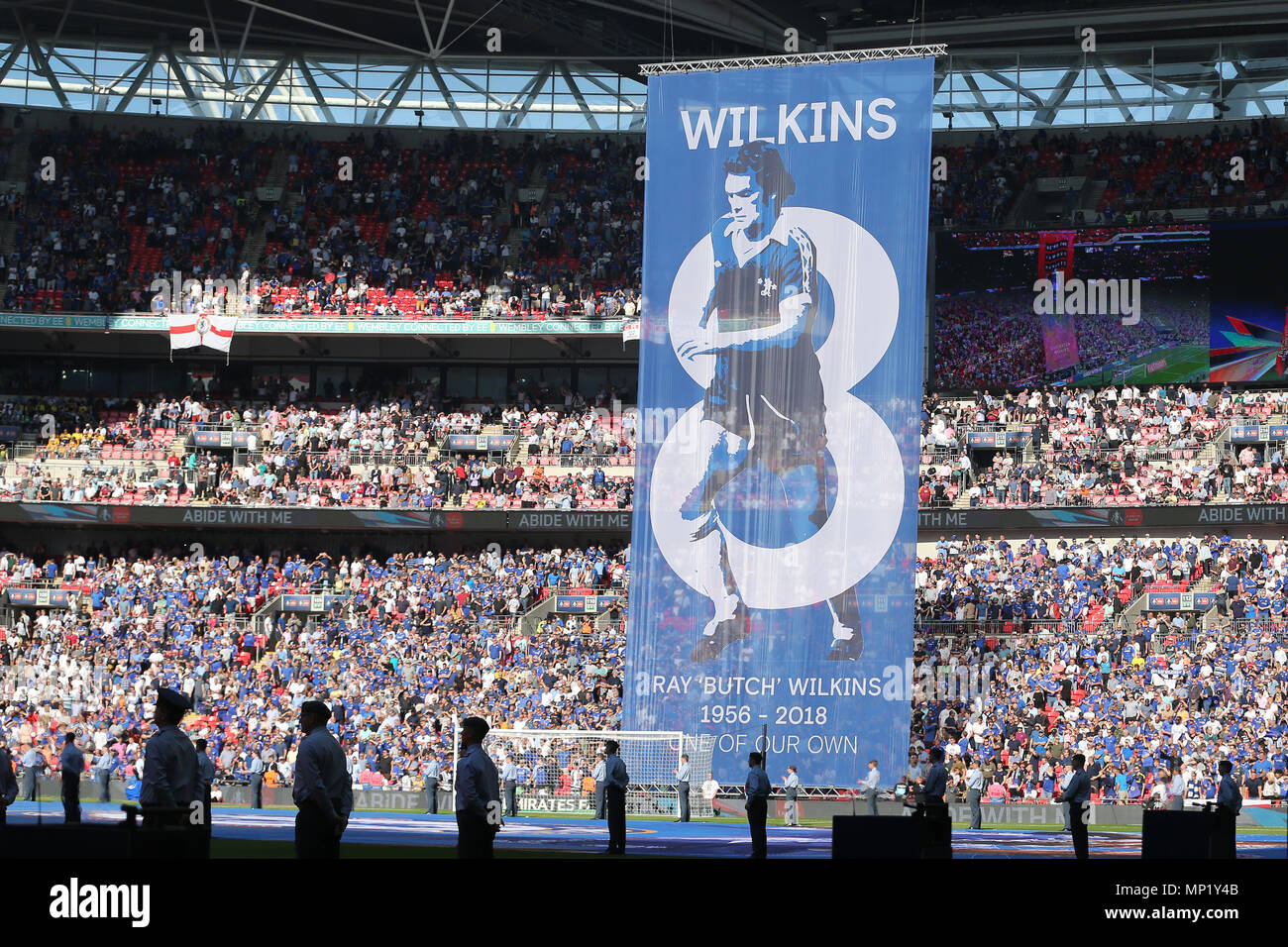 Londres, Royaume-Uni. 19 mai 2018. Un hommage à Ray Wilkins avant de k/s. L'Unis finale de la FA Cup 2018, Chelsea v Manchester United au stade de Wembley à Londres le samedi 19 mai 2018. Cette image ne peut être utilisé qu'à des fins rédactionnelles. Usage éditorial uniquement, licence requise pour un usage commercial. Aucune utilisation de pari, de jeux ou d'un seul club/ligue/dvd publications. Photos par Andrew Andrew/Verger Verger la photographie de sport/Alamy live news Banque D'Images