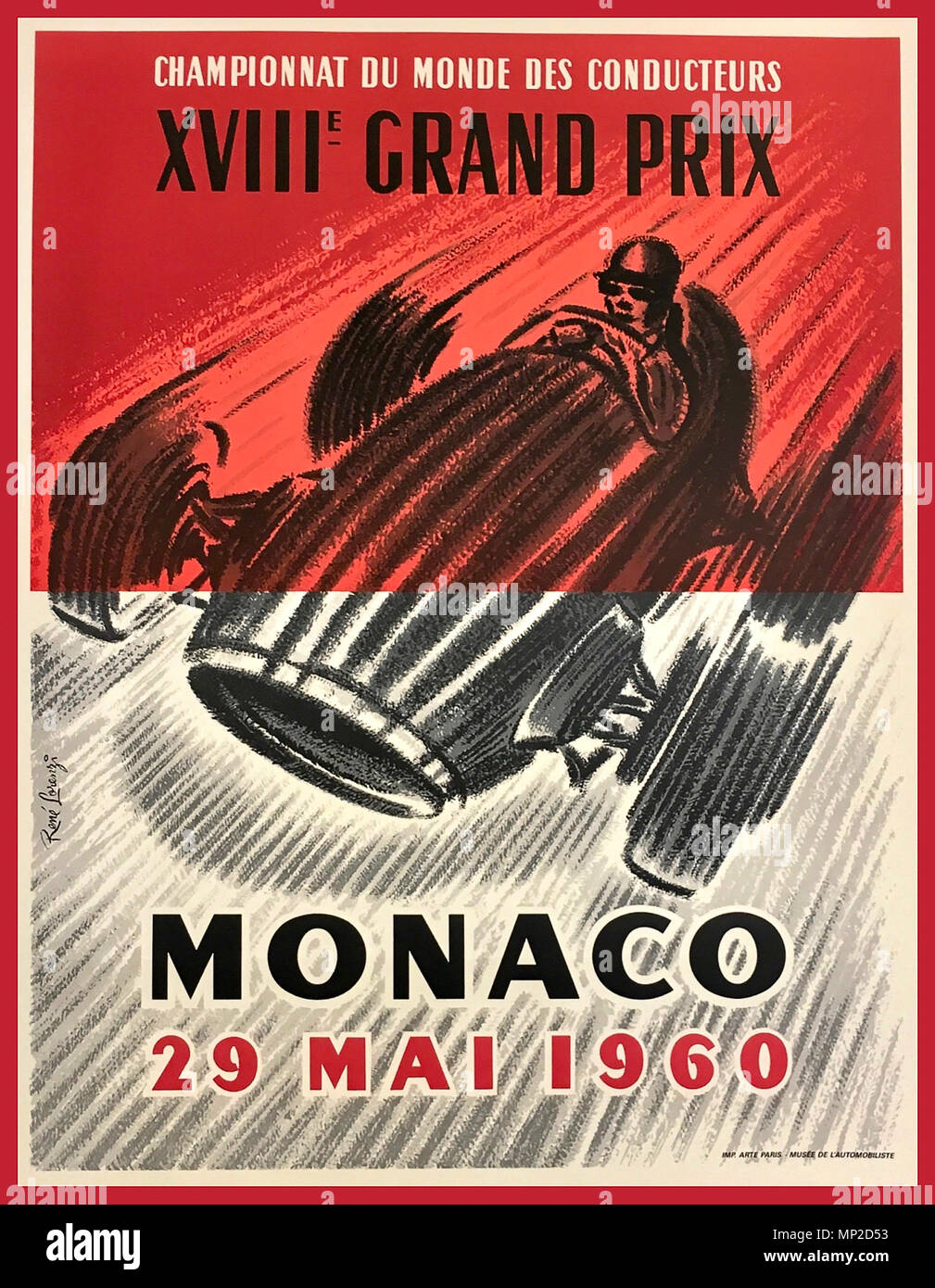Vintage poster 1960 Monaco Grand Prix STIRLING MOSS 1960 Le Grand Prix de Monaco de Formule 1 qui a eu lieu à Monaco le 29 mai 1960 La course a été remportée par Stirling Moss dans un Lotus 18 entrées par le R.R.C Walker Racing Team. C'était le premier Championnat du Monde F1 victoire de la marque Banque D'Images