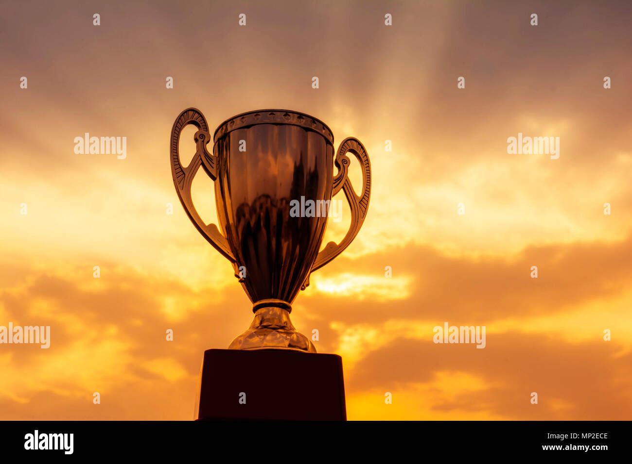 Trophée gagnant sur fond de ciel Banque D'Images