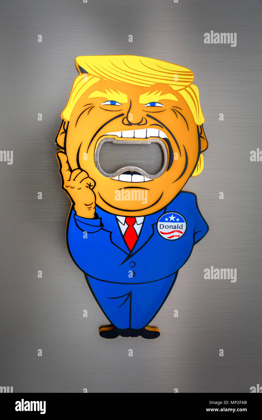 NEW YORK - mai18, 2018 : Donald Trump, la bouche grande ouverte de l'ouvreur du vase vendu comme souvenir dans une boutique de cadeaux. Banque D'Images