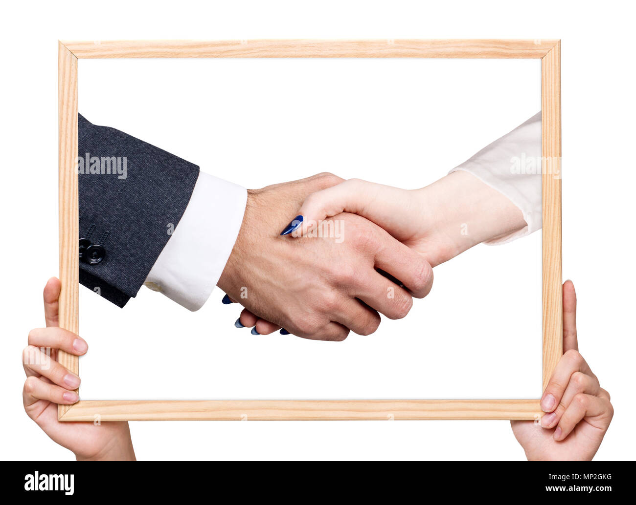 Les mains tenant la main avec shake. Banque D'Images