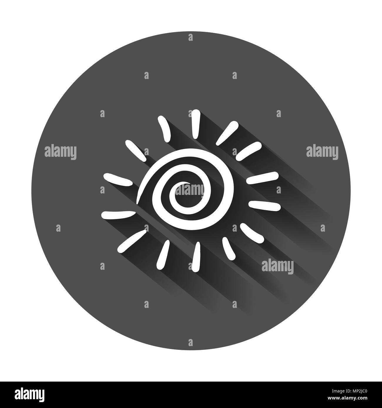 Icône vecteur sun dessiné à la main. Doodle croquis Sun avec ombre portée de l'illustration. Concept soleil Handdrawn. Illustration de Vecteur