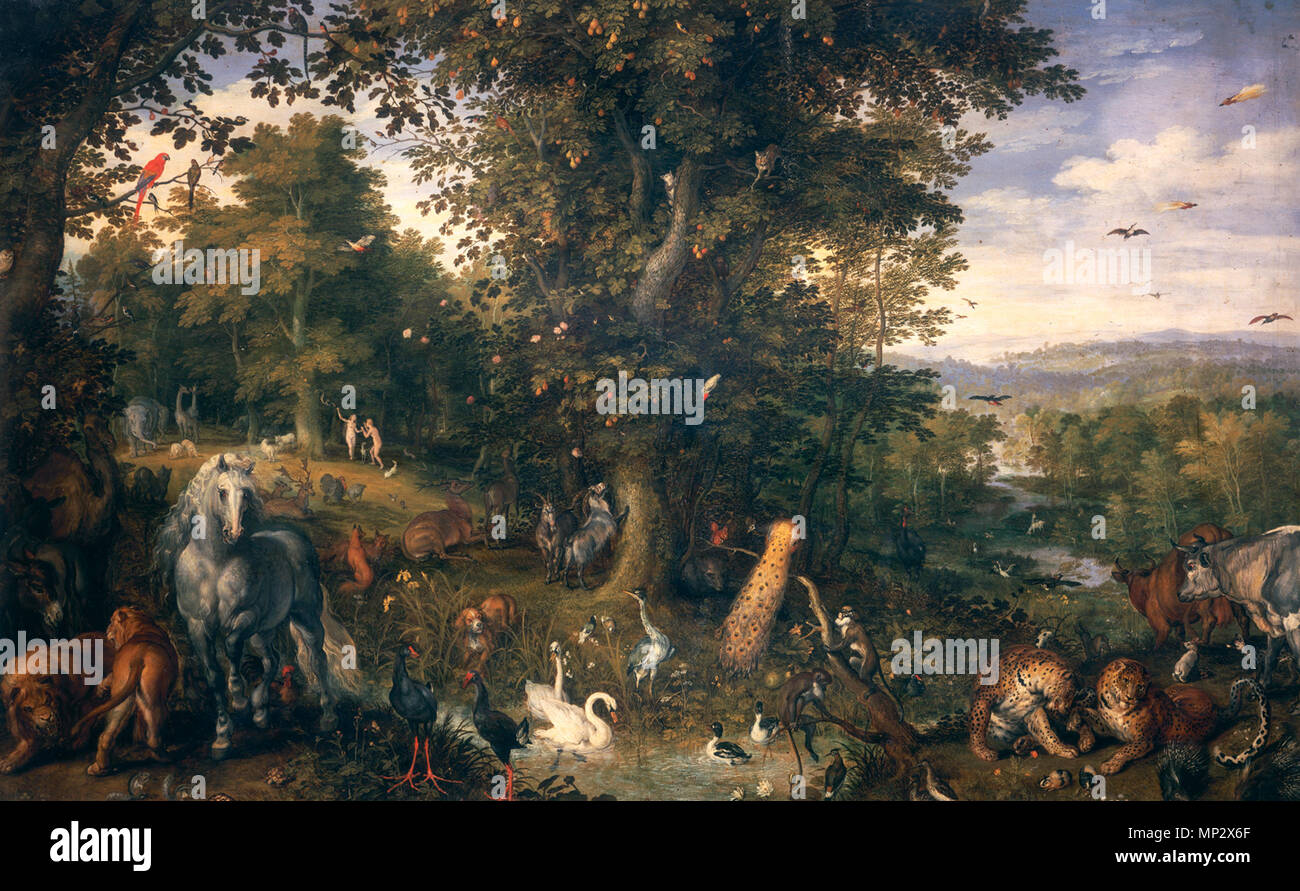 Le Jardin d'Eden avec la chute de l'homme 1612. 696 Jan Brueghel I - Le Jardin d'Eden avec la chute de l'Homme Banque D'Images