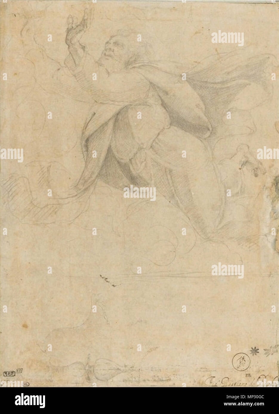 Dieu le Père qui sépare la lumière de l'obscurité . Probablement une étude préparatoire en vue de l'Ancien Testament, peintures murales du tambour dans la chapelle Chigi à Santa Maria del Popolo . circa 1525. 999 Piombo séparant la lumière Banque D'Images
