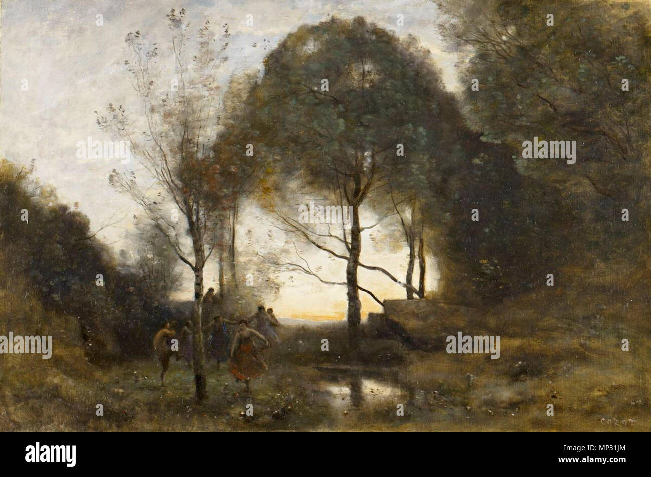 English : Nymphes et faunes English : Nymphes et faunes . Anglais : Un paysage peinture représentant nymphes et faunes dansant dans une zone boisée. . Avant 1870. 936 Nymphes et faunes par Jean-Baptiste-Camille Corot - BMA Banque D'Images