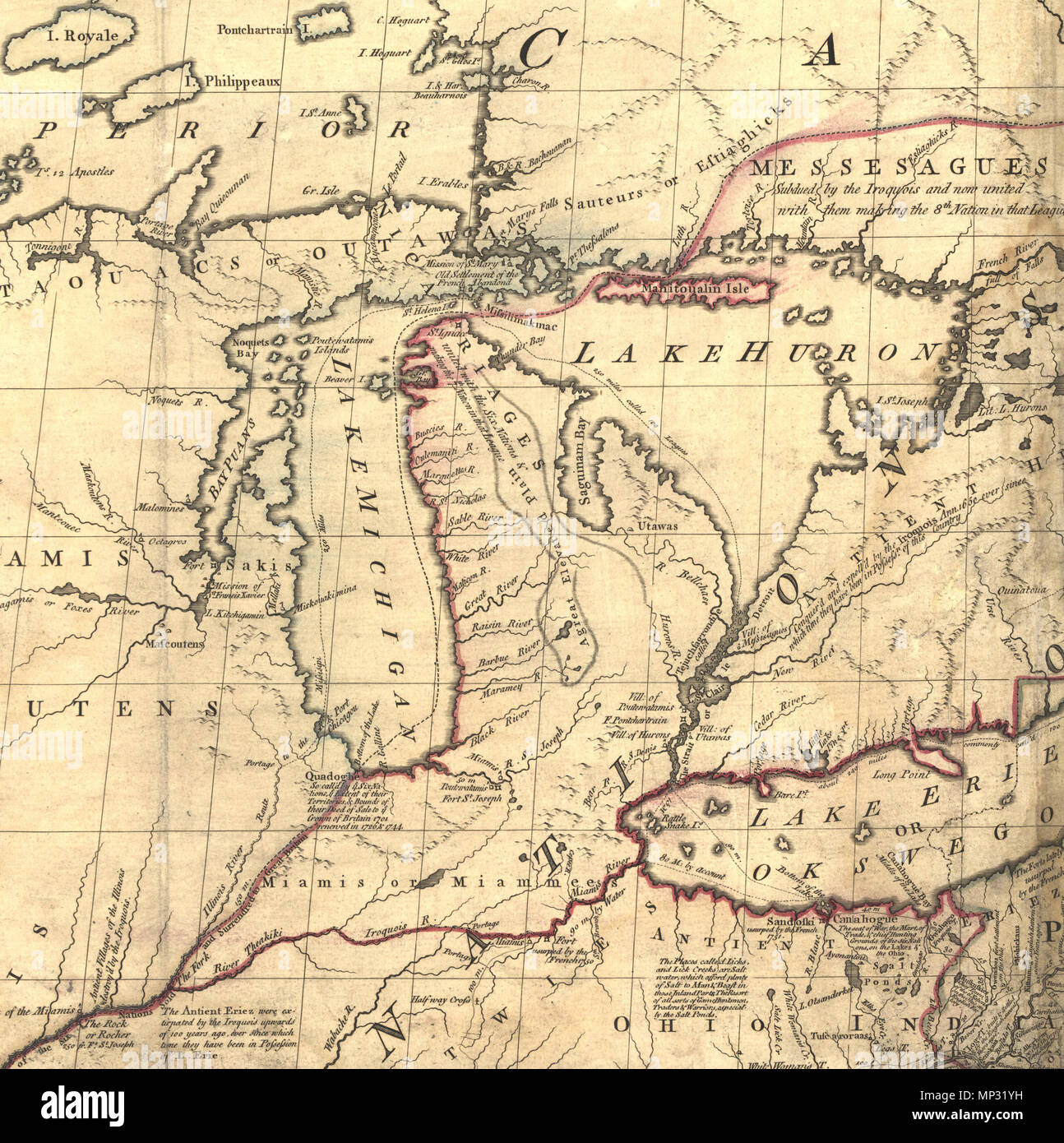 . Mitchell Site - Une carte de la dominions Britanniques et Français en Amérique du Nord,... ; 1757, recadrée pour Michigan région . Entre 1755 et 1757. John Mitchell ; version numérique, Bibliothèque du Congrès, la géographie et la carte Division. 897 Mitchell site michigan Banque D'Images