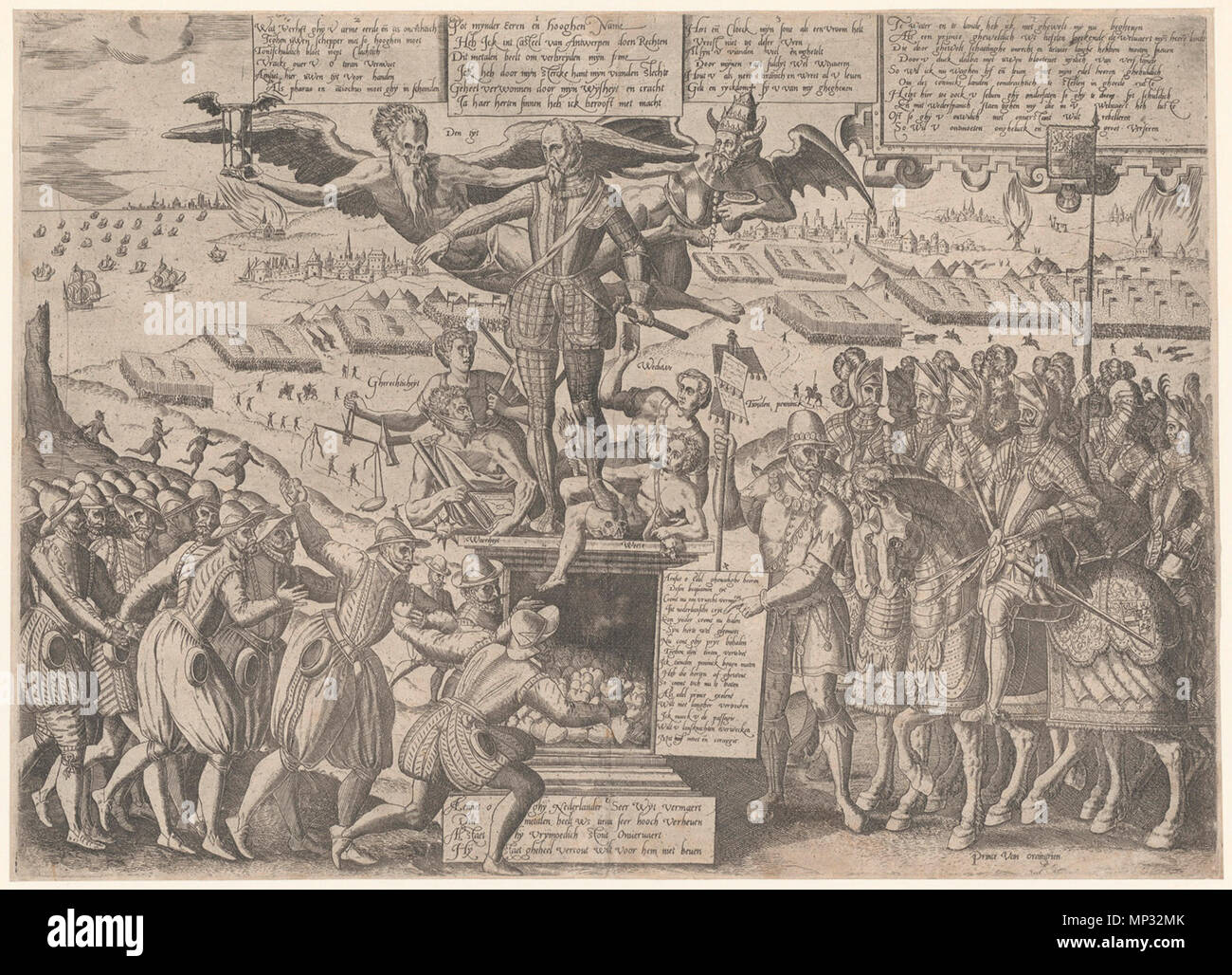 . Auf Deutsch : Flugblatt das Standbild Herzog Albas à Antwerpen . circa 1572. Inconnu 1135 Spotprent op het standbeeld van Alva II Banque D'Images