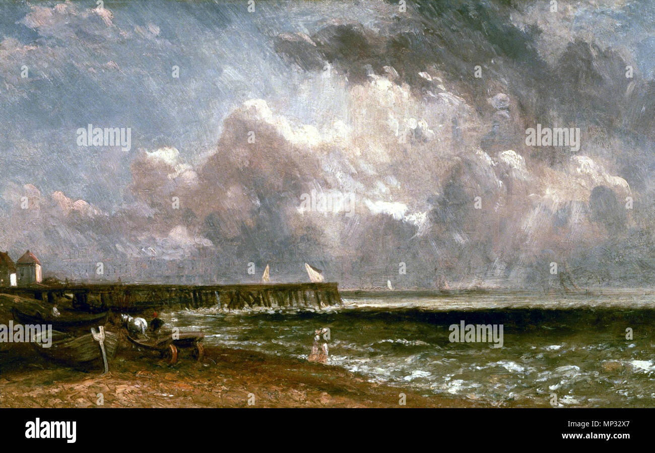 . Yarmouth Pier). Huile sur toile. 12 x 20 dans (30,5 x 50,8 cm). 1822. John Constable (1776-1837) peintre anglais Description Date de naissance/Décès 11 Juin 1776 31 mars 1837 Lieu de naissance/décès East Bergholt (Suffolk) London Londres lieu de travail contrôle d'autorité : Q159297 : VIAF 17265725 ISNI : 0000 0001 2277 0039 ULAN : 500115382 RCAC : n80007977 35030672 1278 NLA : WorldCat Yarmouth Pier) par John Constable Banque D'Images
