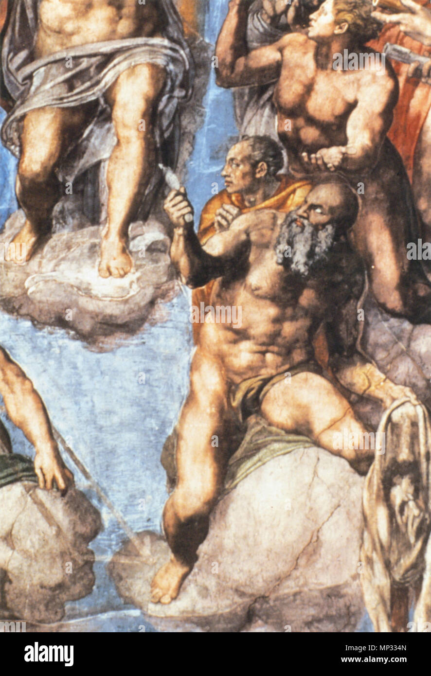 . St Barthélémy du Jugement Dernier. En plein air. Détails de l'autel, mur, Chapelle Sixtine, Vatican. Entre 1534 et 1541. Michelangelo Buonarroti (1475-1564) 1136 St Barthélémy du Jugement dernier Banque D'Images
