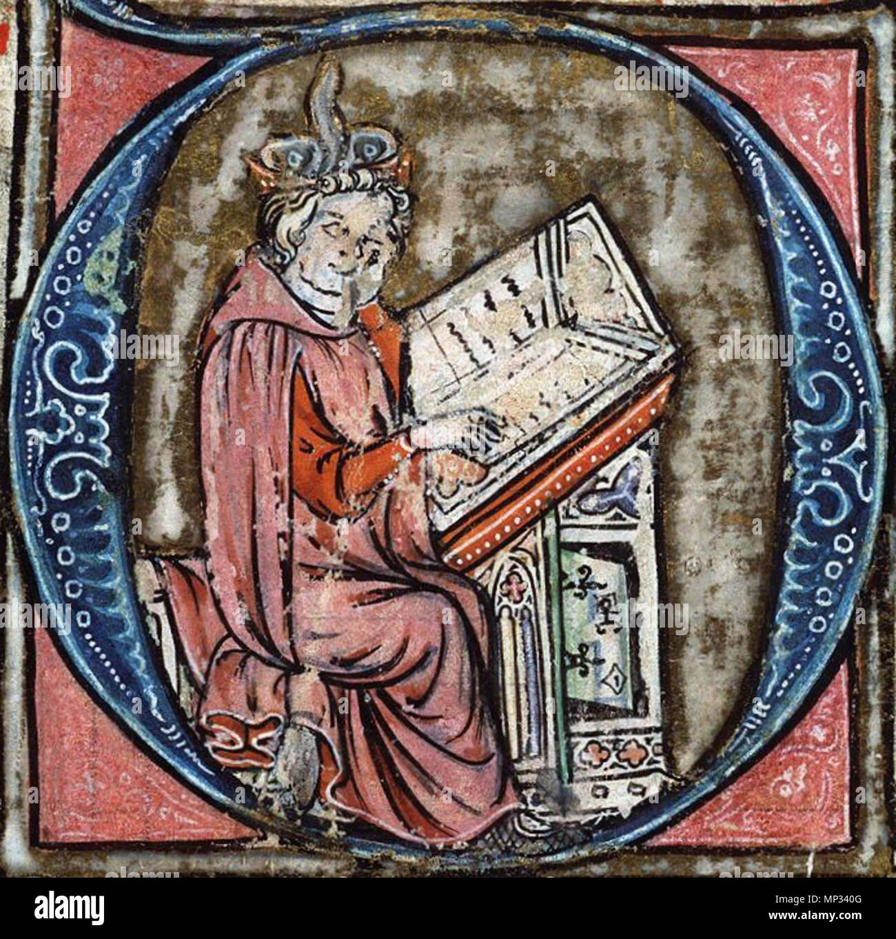 . Anglais : Jacob van Maerlant Matières : Jacob Van Maerlant, Spieghel Historiael Lieu d'origine, date : Flandre Occidentale ; c. 1325-1335 Matériau : papier vélin, 258 ff., 320x233 (253x175 mm), 60 lignes, littera Textualis propose, Reliure : 19e siècle cuir marron ; blind Décoration : 20 miniatures en trois colonnes (135/65x200/180 mm) ; 5-colonnes deux miniatures (90/60x145/115 mm) ; la colonne 20 miniatures (70/45x65/50 mm) ; 19 historiés initiales (70/50x90/50 mm) avec décoration à la frontière ; penwork initiales tout au long de Provenance : Acheté en 1782 lors d'une vente à Gand (cat. no. 267) par J.A. Clignet (d. 1827) ; en descente jusqu'à la mo Banque D'Images