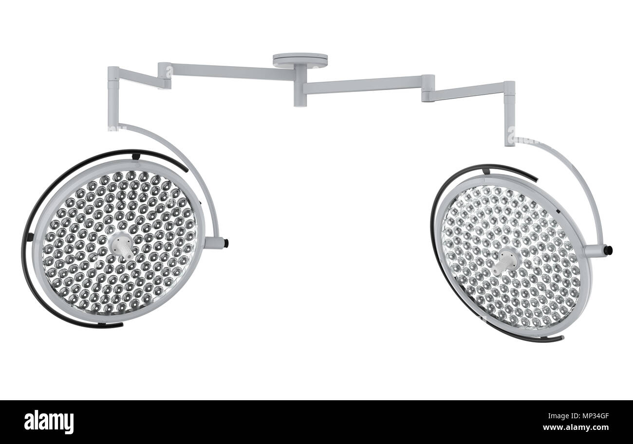 Le rendu 3D deux feux ou chirurgie Lampes médicales isolated on white Banque D'Images