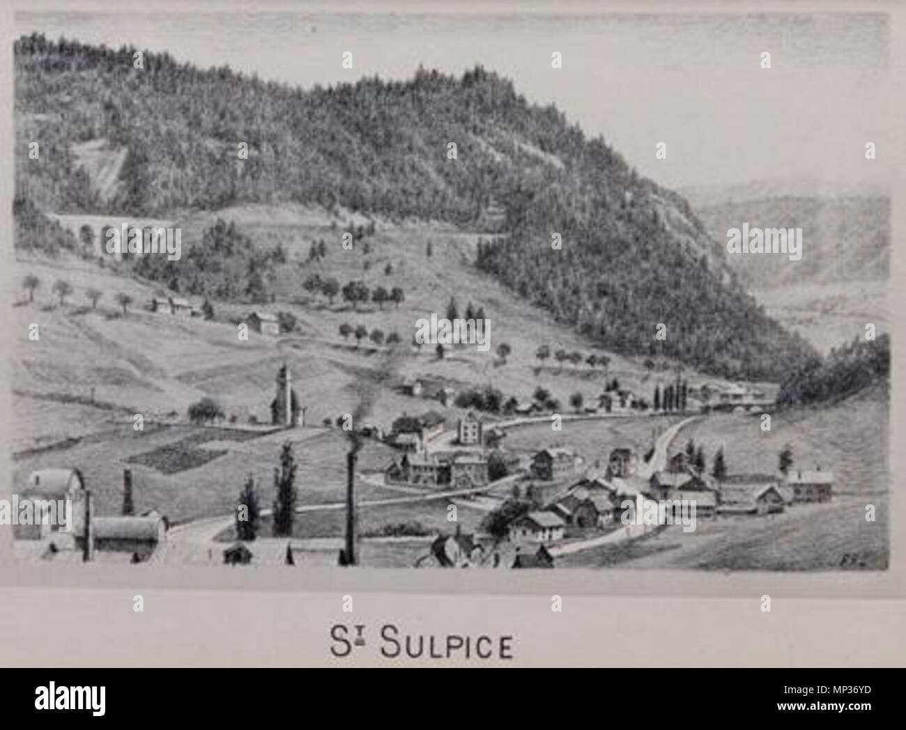 . English : Saint-Sulpice, ligne ferroviaire Franco-Suisse technique : Lithographie . vers 1890. Plutowiki 1085 SAINT-SULPICE-vers 1890 Banque D'Images