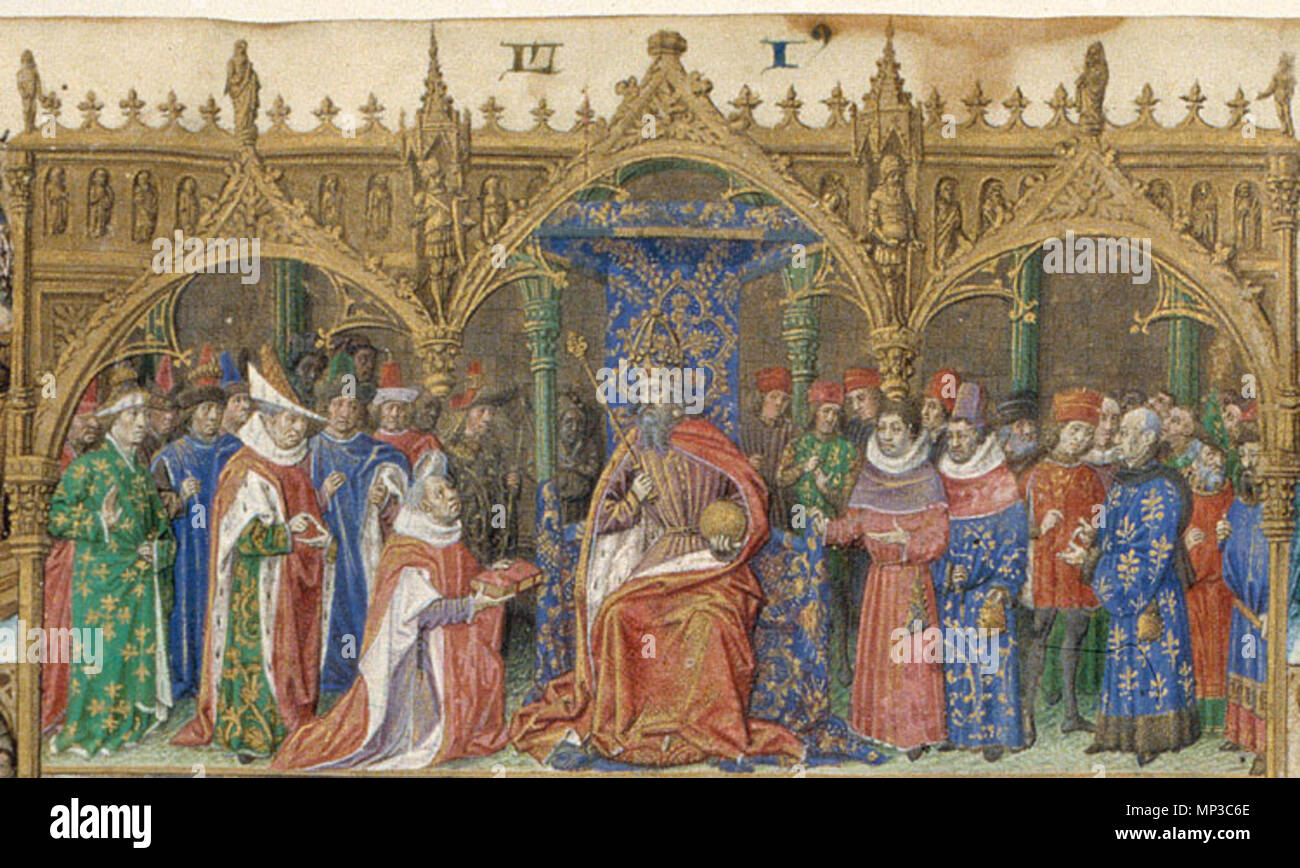 . Anglais : Valerius Maximus, des faits et des paroles mémorables Lieu d'origine, date : Loire Région ; c. 1475 Matériel : papier vélin, 485 ff., 390x285 (238x167 mm), 2 colonnes, 42 lignes, littera cursiva. Le français. Reliure : 18e siècle, les aveugles en cuir brun Décoration : 1 (miniature pleine page de  + marge ; f. 83r), 6 miniatures pleine page (y compris certaines lignes de texte  + marge) ; ff. 2R, 204R, 245R, 289R, 321R, 365r) ; 6-colonnes deux miniatures (195/210x165 mm) ; 2-colonnes deux miniatures (140x170 mm) ; colonne 7 miniatures (83/47x74 mm) ; initiales décorées avec bordure décoration (ff. ) ; Penwork initiales avec pen-flou Banque D'Images