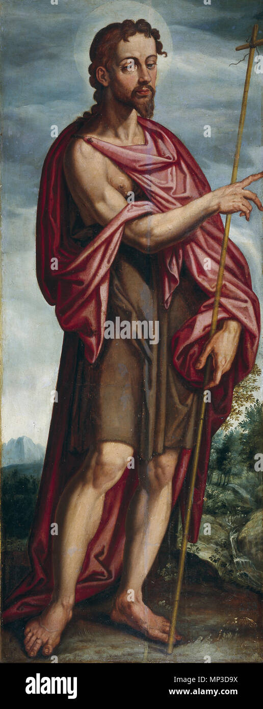 San Juan Bautista . Español : La obra représen al profeta San Juan Bautista, que fue decapitado por orden del Rey Hérode Antipas, y es una de las cuatro obras de Francisco Pacheco que se conservan en el Museo del Prado. . Vers 1608. 1091 San Juan Bautista, por Francisco Pacheco Banque D'Images