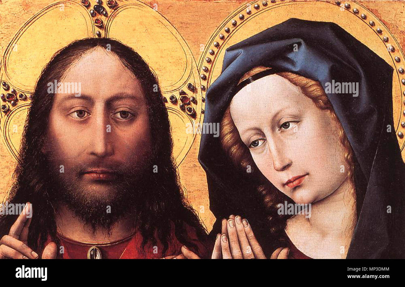 Anglais : Bénédiction Christ priant et vierge . Français : Benedicció de Crist je Mare de Déu pregant . vers 1424. Robert 1067 Campin-Blessing Banque D'Images