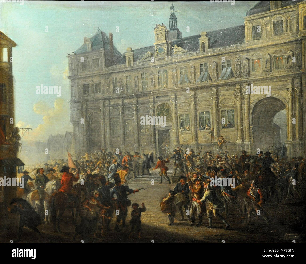 Anglais : Le Massacre de Jacques de Flesselles. Français : Le Massacre de Jacques de Flesselles (1730-1789), dernier prévôt des Marchands de Paris, devant l'Hôtel de Ville de Paris 798 Le Massacre de Jacques de Flesselles par Jean-Baptiste Lallemand - Carnavalet Banque D'Images