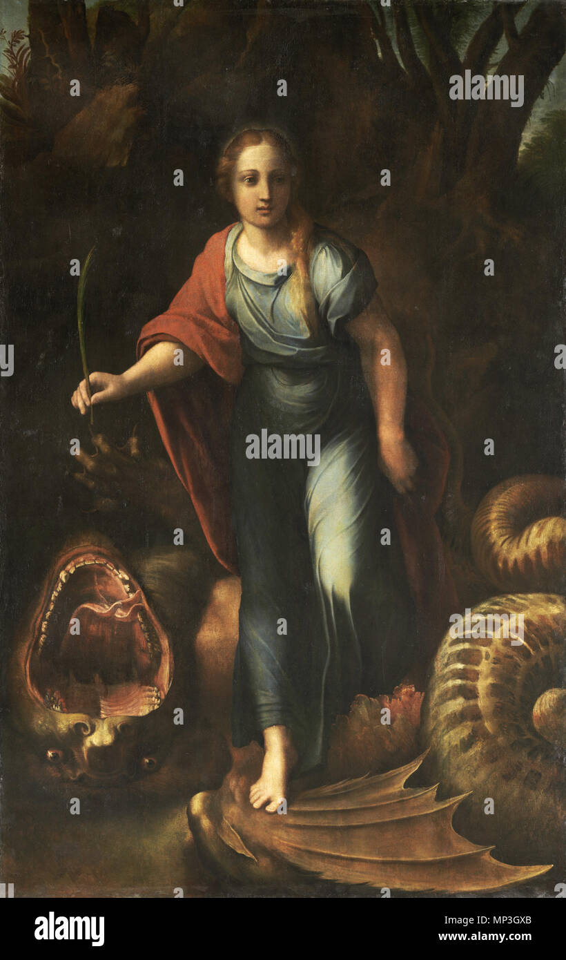 Sainte Marguerite 1518. 1086 Sainte Marguerite, par Raffaello Sanzio, du C2RMF retouché Banque D'Images