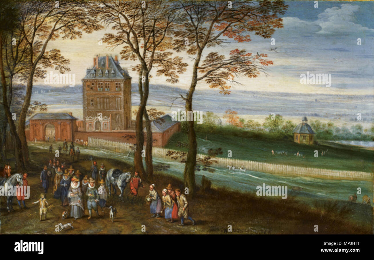 Deutsch : Haus Mariemont mit Erzherzog Johann und Isabella 1611. 695 Jan Brueghel (I) Schloss Mariemont 1611 Banque D'Images