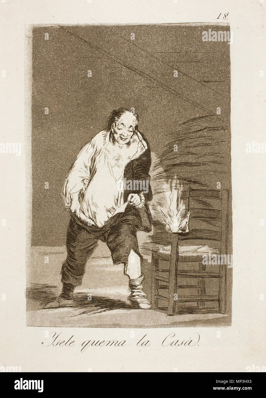 Le Y se quema la Casa . Ce travail est d'impression n° 18 de la série 'Caprichos' (1re édition, Madrid, 1799). 1797-1799. Museo del Prado - 913 - Caprichos de Goya - n°18 - Y se le quema la Casa Banque D'Images