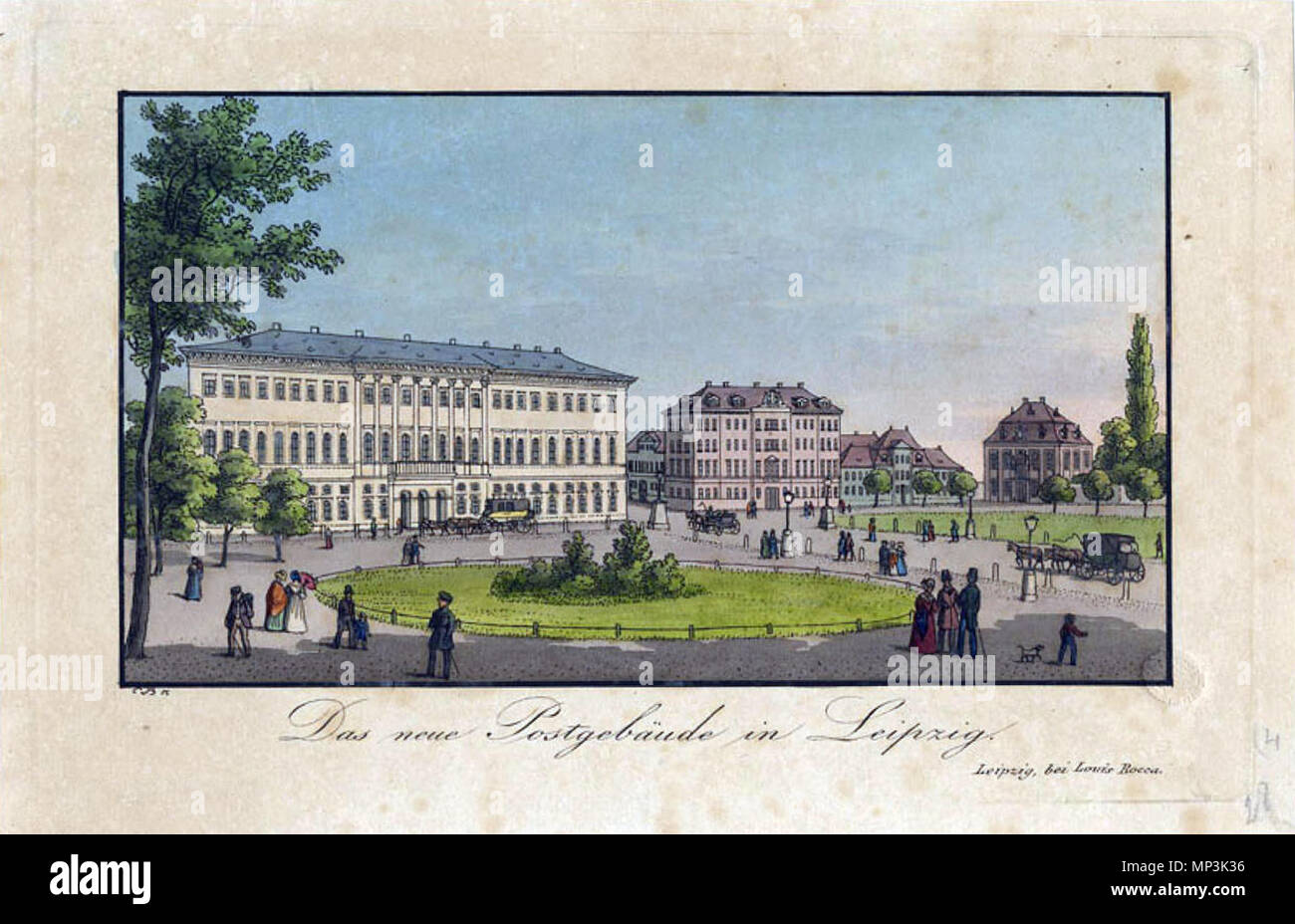 . Deutsch : Das Neue Postgebäude kolorierter Kupferstich à Leipzig, . après 1838. Johann Christian Böhme (* 13. ou 17 mai 1771 à Leipzig) Neues 922 Postgebaeude à Leipzig Banque D'Images