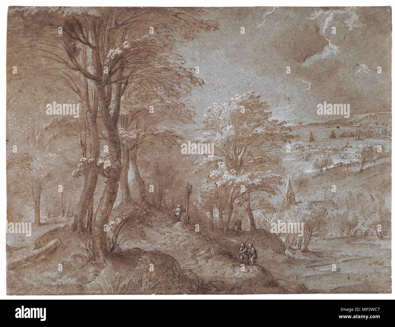 Pieter Bruegel l'ancien 989 Pieter Bruegel l'ancien - 1554 - Paysage boisé avec une vue lointaine sur la mer Banque D'Images