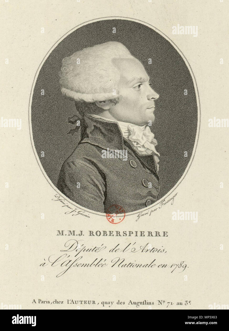 M.M.J. Roberspierre : député de l'Artois à l'Assemblée nationale en 1789 . English : Maximilien de Robespierre, député de l'Artois à l'Assemblée nationale en 1789 : estampe (1789) . 1789. Robespierre 1068 Guerin-Fiesinger Banque D'Images