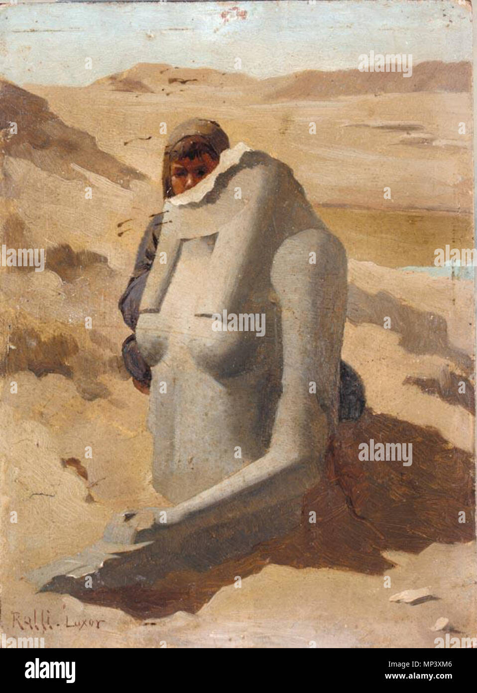 Se cacher derrière l'enfant, sculpture égyptienne Luxor . Φωτογραφία πίνακα κρύβεται Παιδί του πίσω αιγυπτιακό άγαλμα Λούξορ από,. Λάδι ξύλο Λοιπά : σε, 22 x 16 cm². Ιδιωτική συλλογή. . Άγνωστη αναγράφεται στον πίνακα (δεν). Ράλλης Θεόδωρος (1852-1909) 1186 Theodoros Rallis - enfant de se cacher derrière la sculpture égyptienne, Luxor Banque D'Images