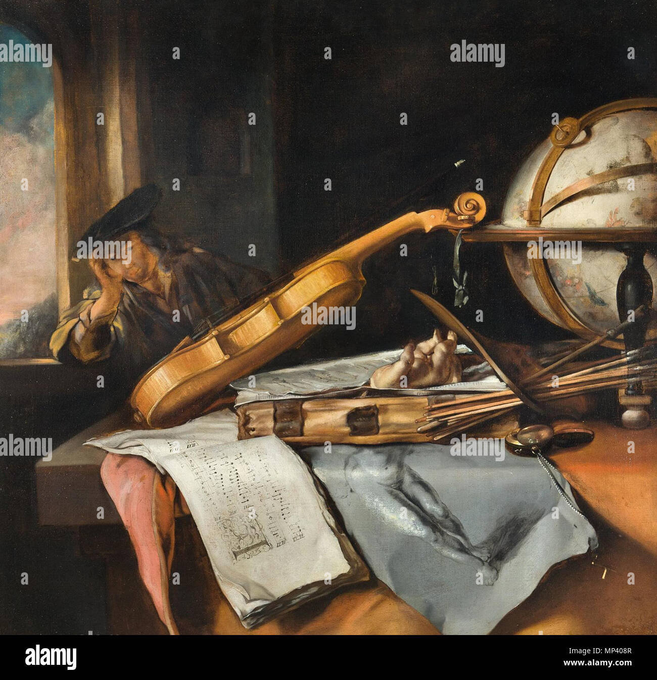 HuGO-BildID : 28436669 Samuel van Hoogstraten. Vanitas-Stillleben nachdenkendem mit jungen Mann. Auf Leinwand. Mitte der 1640er Jahre. Ca. 87,6 : 89,5 cm. Schpreis : 30.000/40.000 Euros Vanitas still life with penser jeune homme milieu années 1640. 1089 Samuel van Hoogstraten - Vanitas Stilleven rencontré denken jonge man Banque D'Images