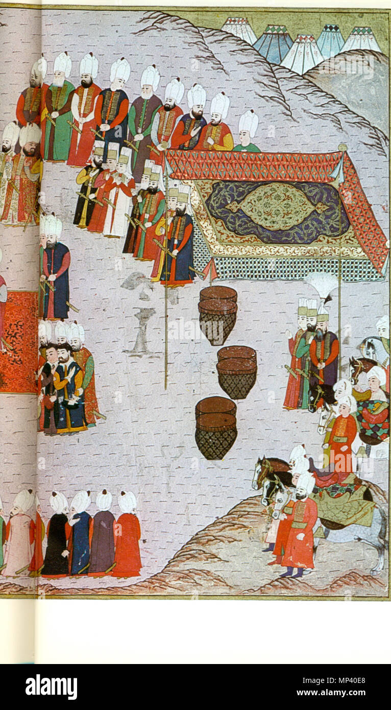 Abandon d'Eger, 1596 B . partie droite d'une double miniature taille . 16e siècle. 1151 Abandon d'Eger, 1596, B Banque D'Images