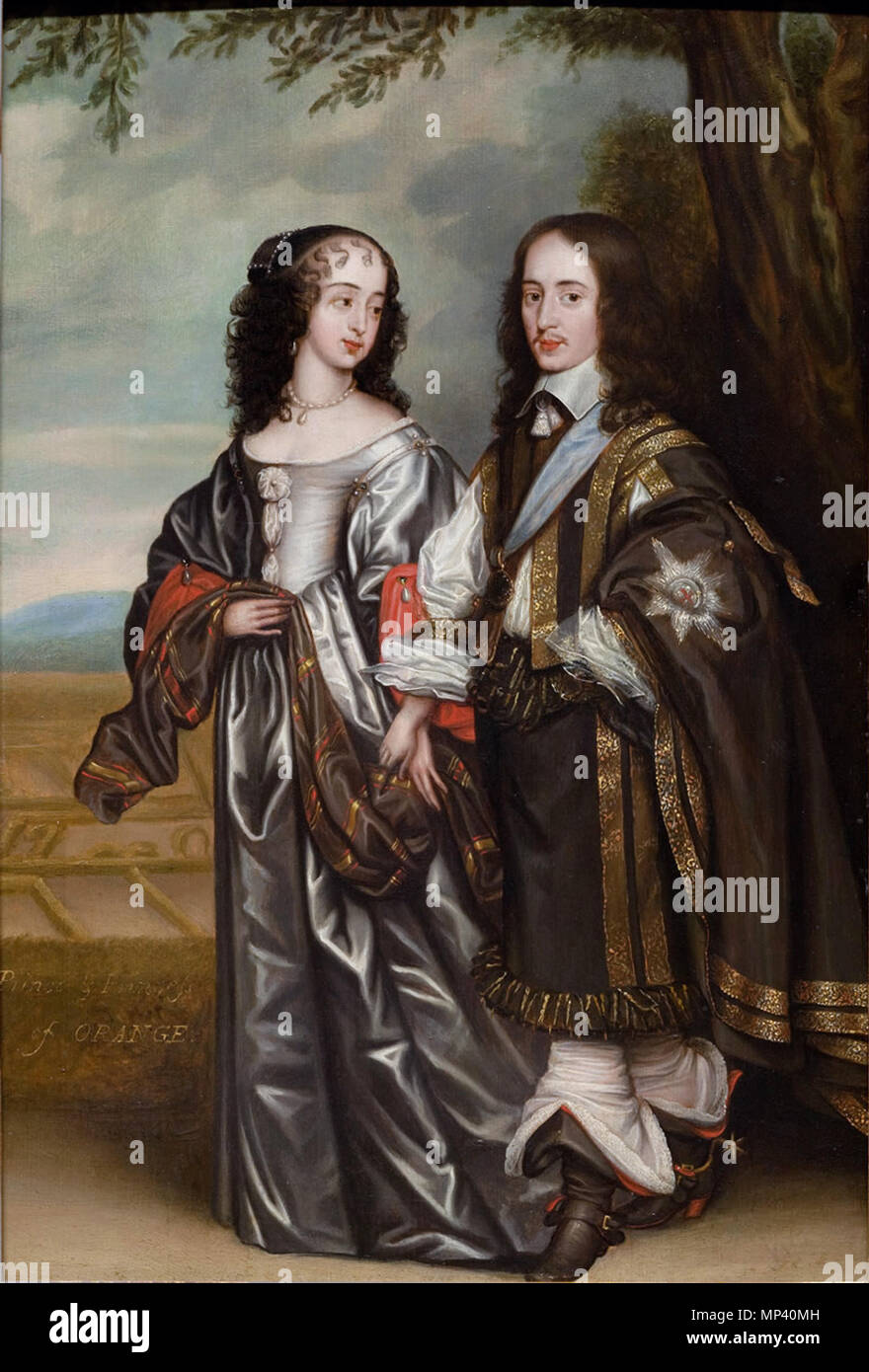 Le prince Guillaume II et de la princesse Mary Stuart *huile sur toile *46 x 31,5 cm *ca. 1650 . Français : Guillaume II, Prince d'Orange et de Marie Henriette Stuar huile sur toile 46 x 31,5 cm ca. Circa 1650 1650 .. 1266 Guillaume II, Prince d'Orange et de Marie Henriette Stuart, par Gerard van Honthorst Banque D'Images