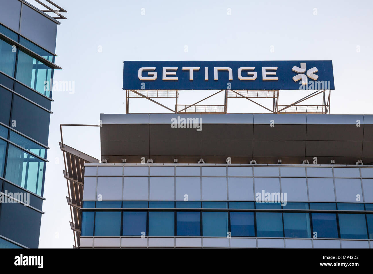 BELGRADE, SERBIE - avril 29, 2018 : logo Getinge sur leur bureau principal à la Serbie. Suédois Getinge AB est une société de technologie médicale, spécialisée dans l'eq Banque D'Images
