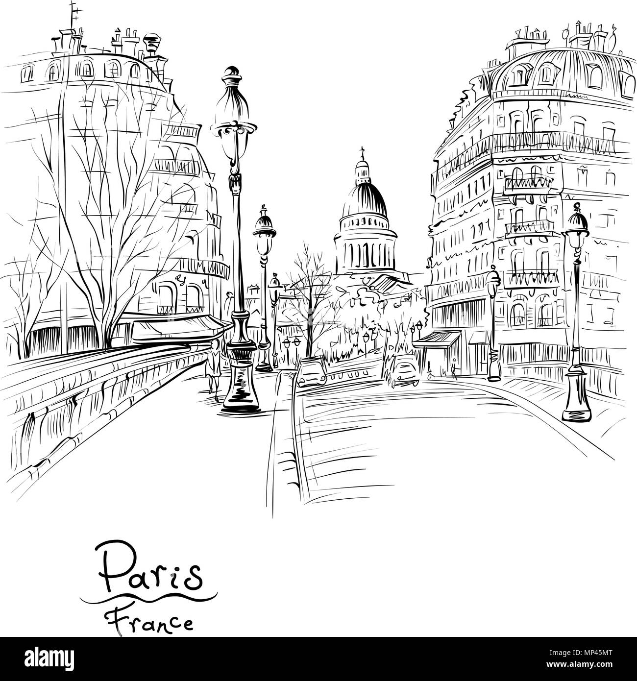 Paris dans la matinée d'hiver, France Illustration de Vecteur