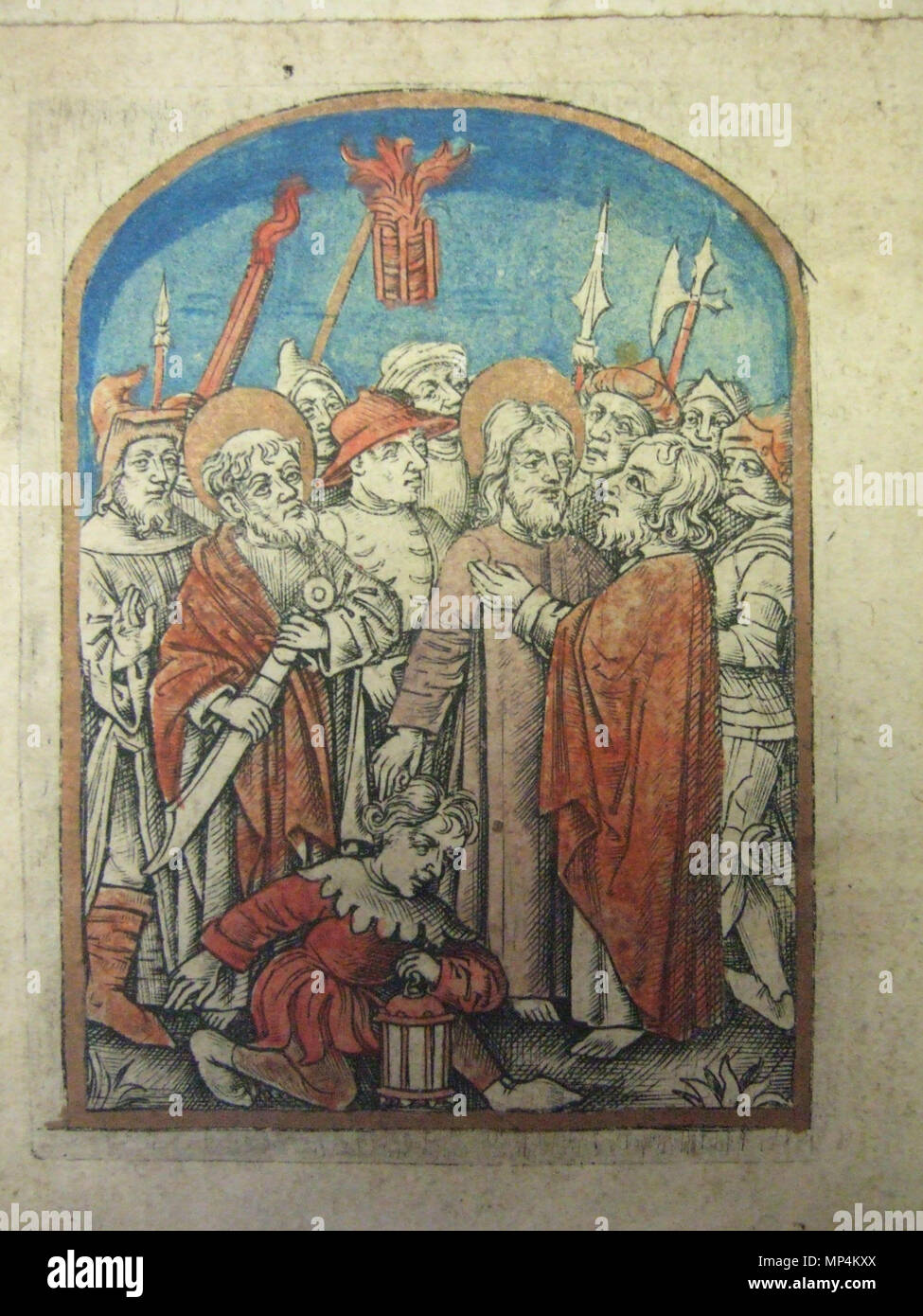 . Illustration de l'ex-libris montre l'arrestation de Jésus et son soin de l'oreille de Malchus. De manière intéressante, la mention d'impression en ex-libris reprend des indications imprimées en dernière page . 1504. 1217 Medpro V16-0005 illustration Banque D'Images