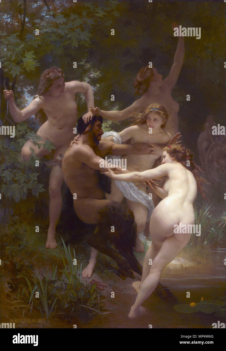 Nymphes et satyre *huile sur toile 260 x 180 cm * *signé b.l. : W-BOVGEREAV-1873 Nymphes et satyre 936 nymphes et satyre, par William-Adolphe Bouguereau Banque D'Images