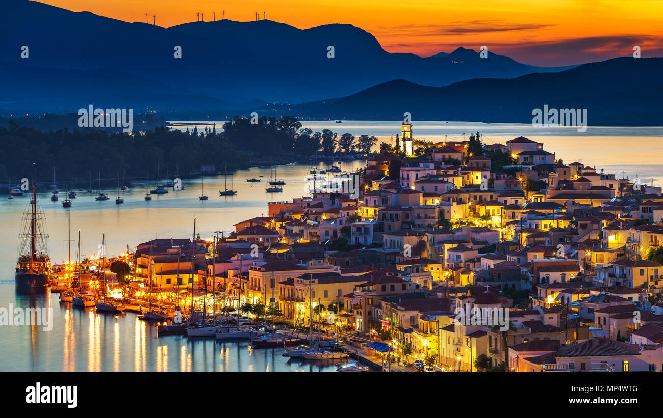 Poros la nuit, Grèce Banque D'Images